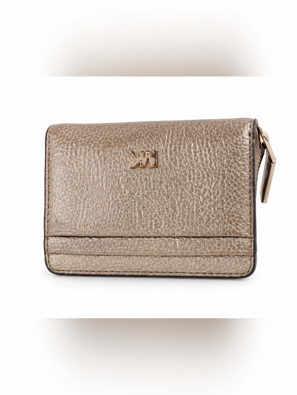 Michael Kors Metallic Gold Pebbled Leather Zip Around Card Coin Wallet.